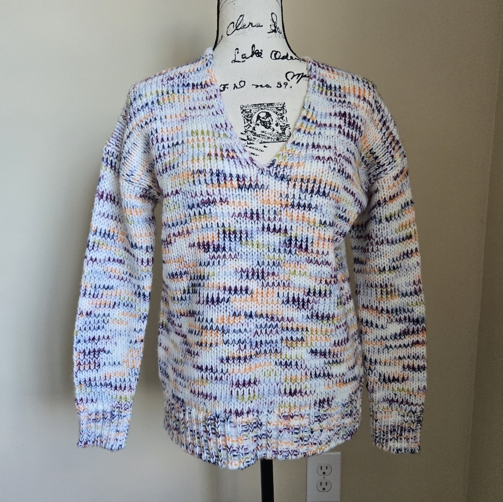 Loft Sweater Womens S Speckled Space Dye V Neck Pullover